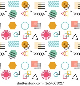 Abstract geometric seamless pattern with simple shapes such as circle, square, points and lines