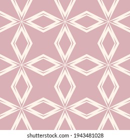 Abstract geometric seamless pattern. Simple vector texture with linear shapes, rhombuses, diamonds, line grid. Stylish modern pink color background. Elegant repeat design for print, wallpaper, decor