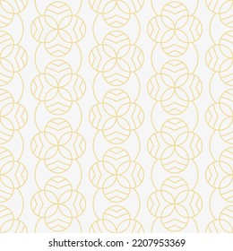 Abstract geometric seamless pattern, simple line gold leave shape on white background design for geometric wallpaper, art deco tile, monochrome pattern, web banner element