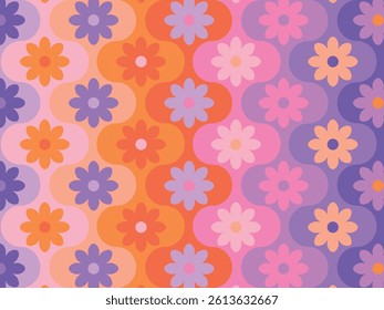 Abstract geometric seamless pattern. Simple shapes, vector illustration. Circles, squares and flowers