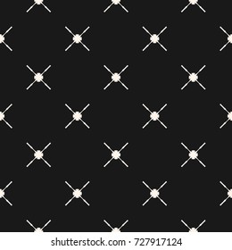 Abstract geometric seamless pattern with simple figures, carved crosses. Black and white ornamental texture. Elegant minimalist background, repeat tiles. Stylish dark design element. - Stock vector