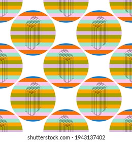 Abstract geometric seamless pattern. Square polka dot. Tile background. Infinity wrapping paper with different shapes. Creative texture.  