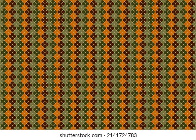 Abstract geometric seamless pattern with square and diagonal line in orange, green and dark red. Vector illustration in african color theme. For shirt wear fabric apparel textile garment cover