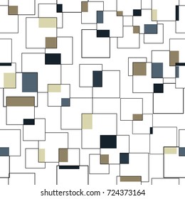 Abstract geometric seamless pattern with squares. Monochrome modern design.