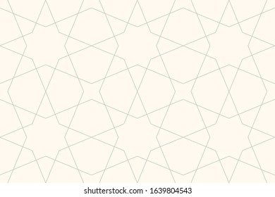 Abstract geometric seamless pattern from stars. Abstract arabic pattern for wallpaper, textile, background, packing. Green lines on light background.