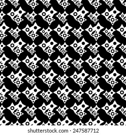Abstract geometric seamless pattern with stars and circles in black and white. Modern monochrome background texture 
