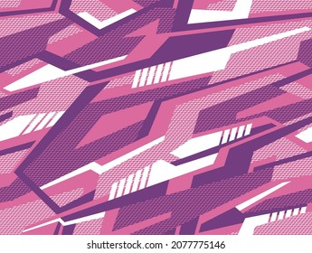 Abstract geometric seamless pattern with striped polygonal shapes. Modern digital camouflage texture ornament for racing vinyl and decal print. Vector background.