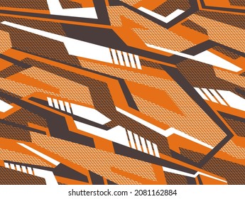 Abstract geometric seamless pattern with striped polygonal shapes. Modern digital camouflage texture ornament for racing vinyl and decal print. Vector background.