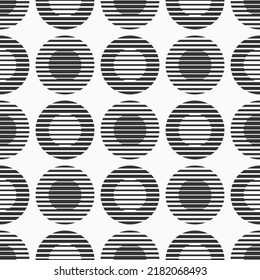 Abstract geometric seamless pattern with striped circles. Black and white geometric background. Design for paper, fabric, interior, cloth.