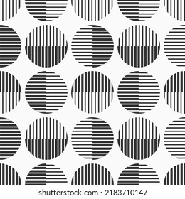 Abstract geometric seamless pattern with striped circles. Black and white geometric background. Design for paper, fabric, interior, cloth.