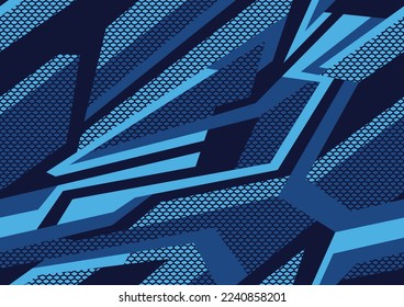 Resumen del patrón geométrico sin costuras con formas poligonales rayadas. Moderno ornamento digital de textura de camo para la impresión de vinilo de carreras. Fondo vectorial.