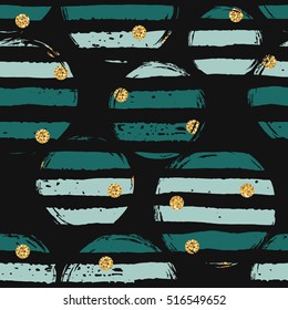 Abstract geometric seamless pattern with stripes and gold glitter elements. Trendy hand drawn textures. Modern abstract design for paper, cover, fabric, interior decor and other users