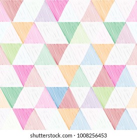 Abstract geometric seamless pattern with stripped triangle. Ornamental white background. Linear wallpaper design