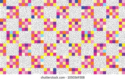 Abstract geometric seamless pattern. Stylish dotted pixel background in 1980s style