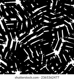 Abstract geometric seamless pattern. Stylish ornament with lines, squares, diagonal grid, repeat tiles. Simple black and white geo texture. Modern geometrical background. Design for decor, print, wrap