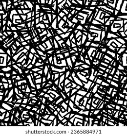 Resumen del patrón geométrico sin costuras. Ornamento elegante con líneas, cuadrados, cuadrícula diagonal, mosaicos de repetición. Sencilla textura geo en blanco y negro. Fondo geométrico moderno. Diseño para decoración, impresión, envoltura