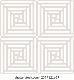 Abstract geometric seamless pattern. Stylish ornament with lines, squares, rectangles, grid, repeat tiles. Simple beige and white geo texture. Subtle modern background. Design for decor, print, cover
