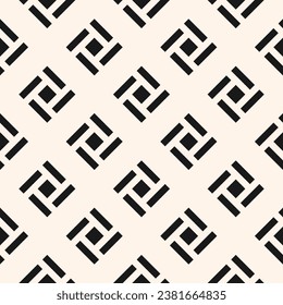 Abstract geometric seamless pattern. Stylish minimal ornament with lines, squares, repeat tiles. Simple black and white geo texture. Modern geometrical background. Design for decor, print, carpet