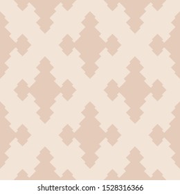 Abstract geometric seamless pattern. Subtle vector background in beige color. Simple ornament with rhombuses, diamond shapes, crosses. Elegant ornamental graphic texture. Retro vintage style design