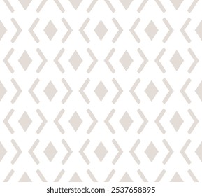 Abstract geometric seamless pattern. Subtle vector beige and white background. Simple ornament with rhombuses, diamond shapes, mesh, grid. Elegant minimal ornamental texture. Repeatable geo design
