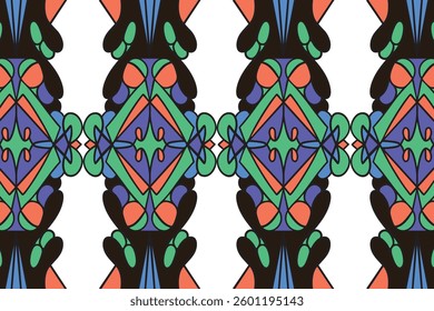 Abstract Geometric Seamless Pattern with Symmetrical Shapes and Bold Colors