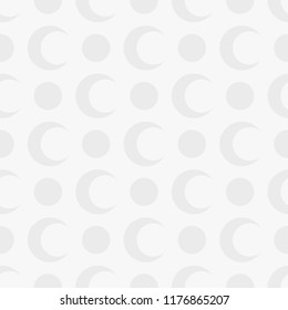 Abstract geometric seamless pattern of symmetrically arranged crescents and circles. Repeating geometric tiles. White and gray geometric texture. For fashion textile, cloth. Vector background.