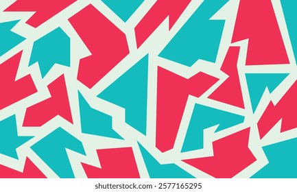 Abstract geometric seamless pattern in teal and coral. Bold, modern design ideal for backgrounds and textiles.