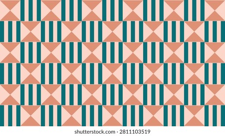 Abstract geometric seamless pattern with teal and coral triangles and stripes