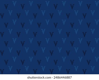 Abstract geometric seamless pattern with tech linked V shape in light n dark blue on blue background. Vector illustration. For masculine shirt lady dress textile cloth print staff uniform wallpaper 