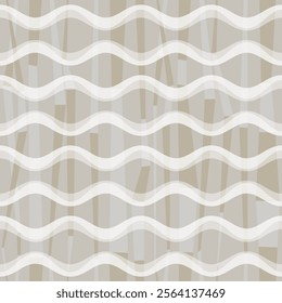 Abstract geometric seamless pattern with textured wavy stripes - hand drawn vector illustration.