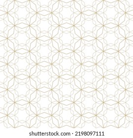 Resumen del patrón geométrico sin costuras en el estilo árabe tradicional. Vector dorado adornado con líneas delgadas, mosaico oriental, rejilla floral. Fondo dorado y blanco mínimo. Elegante diseño floral repetido