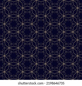 Resumen del patrón geométrico sin costuras en el estilo árabe tradicional. Vector dorado adornado con líneas delgadas, mosaico oriental, rejilla floral. Fondo negro y dorado. Textura de lujo. Elegante diseño de repetición