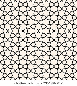 Abstract geometric seamless pattern in traditional Islamic style. Black and white ornament with thin lines, oriental mosaic, floral grid. Monochrome ornamental background. Modern geo design for decor