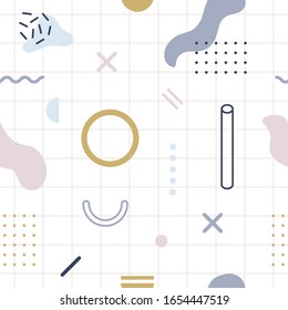 Abstraktes geometrisches nahtloses Muster. Trendy Print in neo Memphis. Hintergrund der wiederholten Vektorillustration.