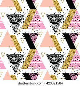 Abstract geometric seamless pattern with trendy hand drawn textures. Modern abstract design for poster, cover, fabric and other users