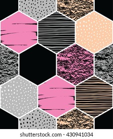 Abstract geometric seamless pattern with trendy hand drawn textures. Modern abstract design for poster, cover, fabric and other users.