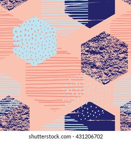 Abstract geometric seamless pattern with trendy hand drawn textures. Modern abstract design for poster, cover, fabric and other users.
