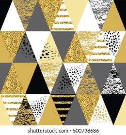 Patrón abstracto geométrico sin fisuras con brillo moderno y texturas dibujadas a mano. Diseño moderno para el papel, la cubierta, la tela, la decoración interior y otros usuarios.