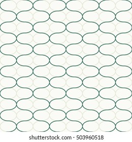 Abstract geometric seamless pattern. Trendy textile or interior wallpaper repeatable texture. Tony natural light beige and green "emerald" color shades. Waves shapes background.