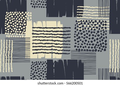 Abstract geometric seamless pattern with trendy hand drawn textures. Modern abstract design for poster, cover, fabric and other users.