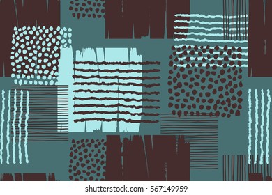 Abstract geometric seamless pattern with trendy hand drawn textures. Modern abstract design for poster, cover, fabric and other users.
