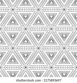 Abstract geometric seamless pattern with triangles. Outline triangles geometric lattice. Triangles ornament. Black and white vector background.