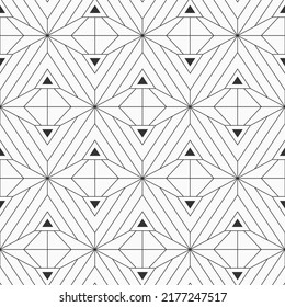 Abstract geometric seamless pattern with triangles. Outline triangles geometric lattice. Black and white vector background.