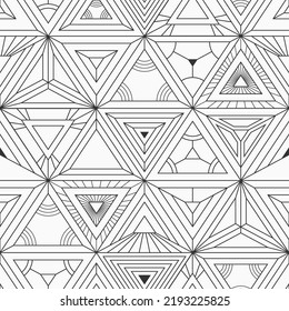 Abstract geometric seamless pattern with triangles. Outline triangles geometric lattice. Ornamental triangles pattern. Black and white vector background.