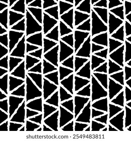 Abstract geometric seamless pattern with triangles - hand drawn black and white vector illustration.