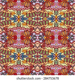 Abstract geometric seamless pattern. Tribal ethnic Arabian Indian ornament. Fashion repeating texture, hand drawn artwork, vector illustration.