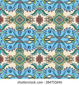 Abstract geometric seamless pattern. Tribal ethnic Arabian Indian ornament. Fashion repeating texture, hand drawn artwork, vector illustration.