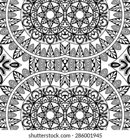 Abstract geometric seamless pattern. Tribal ethnic Arabian Indian ornament. Fashion repeating texture, hand drawn artwork, vector illustration. Black and white
