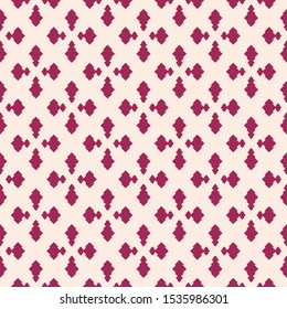 Abstract geometric seamless pattern. Vector background in burgundy and beige color. Simple ornament with small rhombuses, diamond shapes. Elegant ornamental graphic texture. Ethnic style design