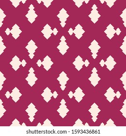 Abstract geometric seamless pattern. Vector background in burgundy and beige color. Simple ornament with small rhombuses, diamond shapes. Elegant ornamental graphic texture. Ethnic style repeat design